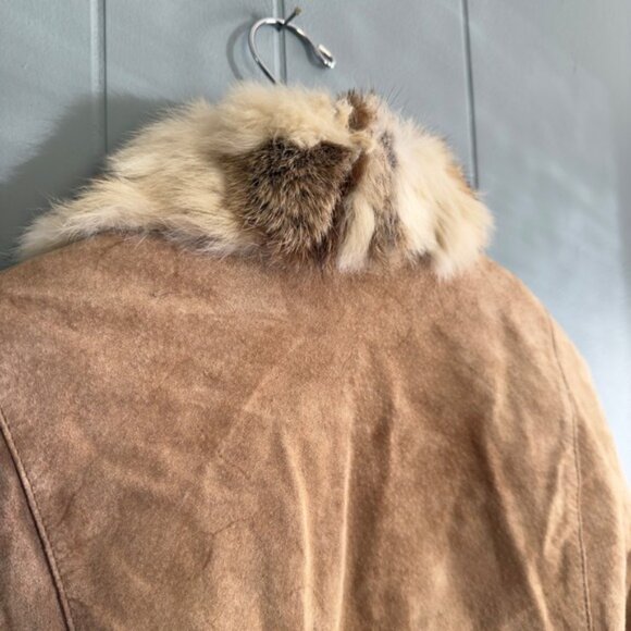 Vintage Suede Fur Trim Jacket Rabbit Collar Cuffs Y2K Mob Wife Boho Chic Medium - Picture 4 of 12